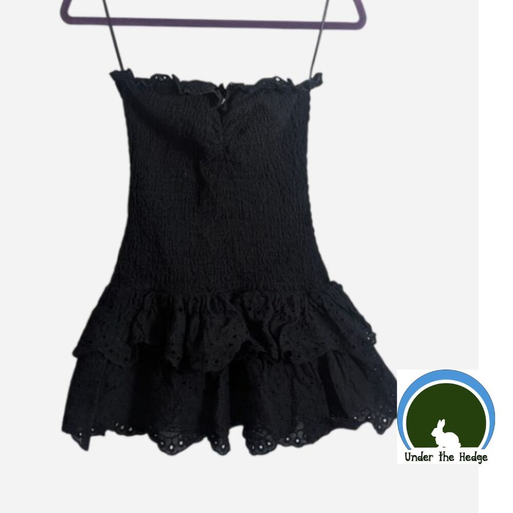 Baby Pink Black Smock Strapless Ruffle Dress Size Small Coquette Dark Fairy F2